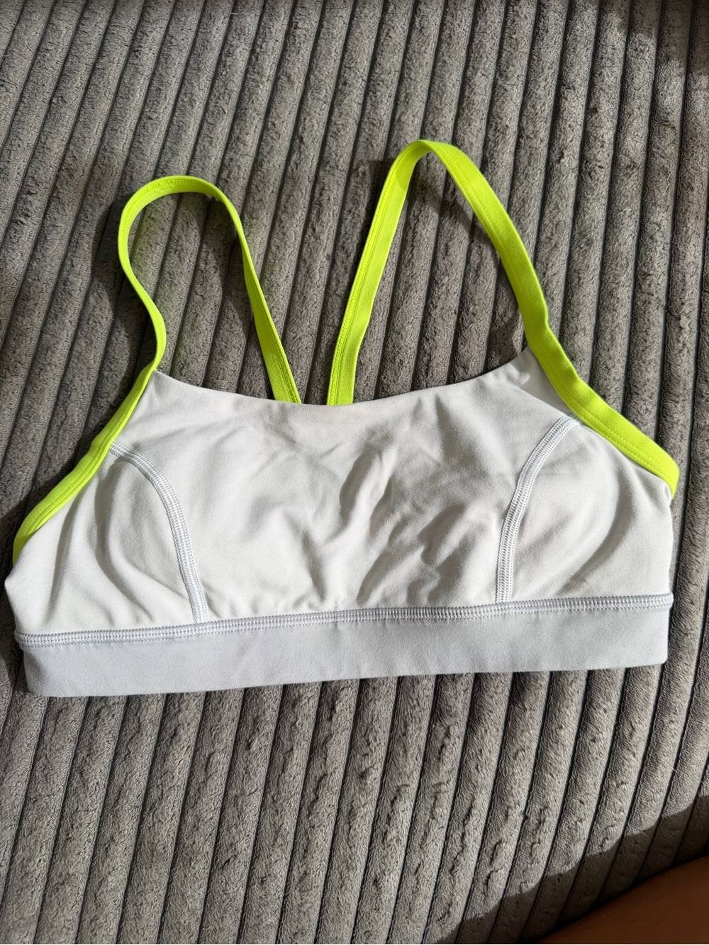 White and Neon Yellow Lululemon sports bra